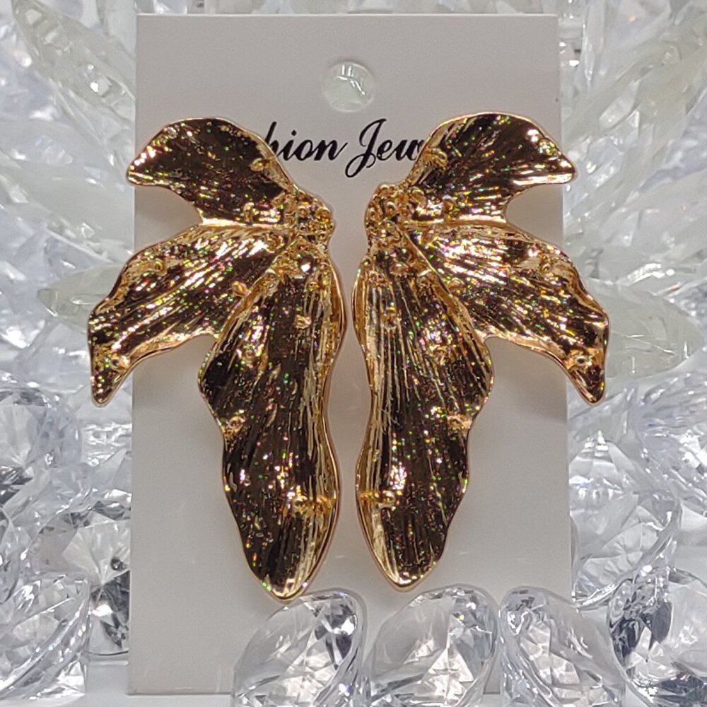 Gold Flower Petal Stud Earrings - Picture 1 of 6